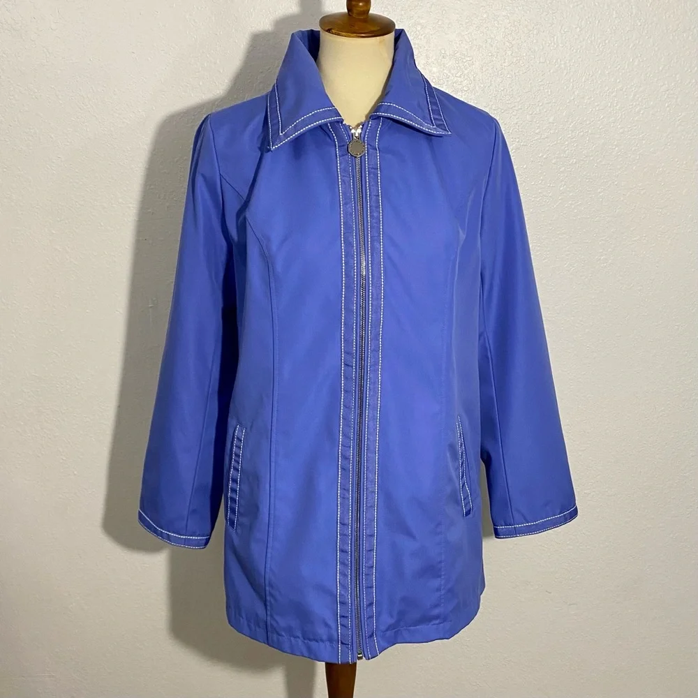 dennis basso Royal Blue Hooded Rain Jacket